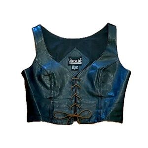 Vintage Black Leather Lace-up Vest by Punchline - Size M